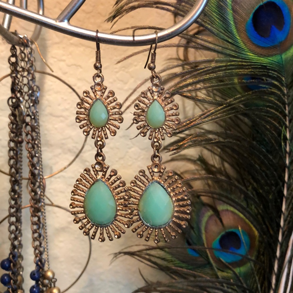 Jade Green / Brass Earrings